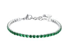 Luca Barra Tenisový ocelový náramek se zelenými krystaly BK2628
