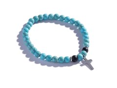Marc Malone Pánský korálkový náramek s&nbsp;tyrkysem Křížek MCGB5096