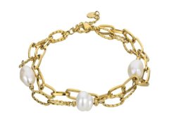 Marc Malone Pozlacený dvojitý náramek s perlami Dakota White Bracelet MCB23044G