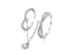 MOISS Luxusní dvojitý prsten ze stříbra se zirkony R00022 56 mm