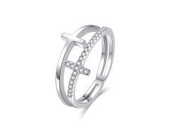 MOISS Luxusní dvojitý stříbrný prsten s křížky R00020 54 mm