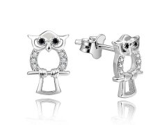 MOISS Stříbrné náušnice pecky Sova se zirkony E0002635
