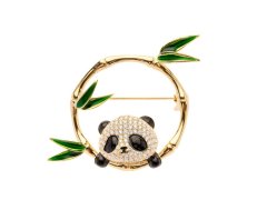 Oliver Weber Pozlacená brož s krystaly Panda Bamboo 58063G