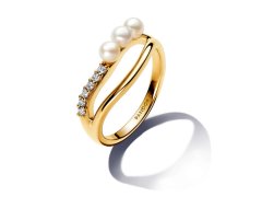Pandora Pozlacený prsten s&nbsp;organickým tvarem a&nbsp;pravými perlami Essence Shine 163258C01 60 mm