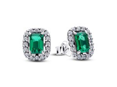 Pandora Elegantní stříbrné náušnice se zeleným krystalem 294501C01