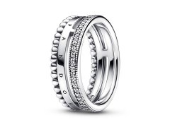 Pandora Elegantní stříbrný prsten se zirkony Signature 192312C01 60 mm