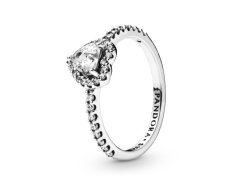 Pandora Elegantní stříbrný prsten s&nbsp;čirým srdcem Timeless 198421C01 58 mm
