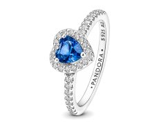 Pandora Něžný stříbrný prsten s modrým srdcem Timeless 198421C05 50 mm