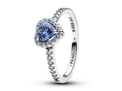 Pandora Něžný stříbrný prsten s&nbsp;modrým srdcem Timeless 198421C05 50 mm