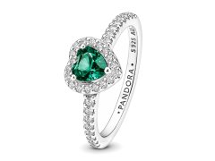 Pandora Slušivý stříbrný prsten se zeleným srdcem Timeless 198421C07 56 mm