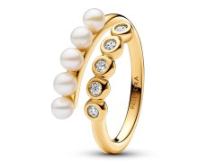 Pandora Otevřený pozlacený prsten s&nbsp;pravými perlami Timeless Shine 163146C01 54 mm