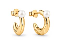 Pandora Pozlacené kruhové náušnice s&nbsp;pravou perlou Essence Shine 263261C01
