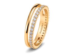 Pandora Pozlacený dvojitý prsten se zirkony Timeless Shine 163799C01 52 mm