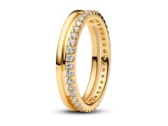 Pandora Pozlacený dvojitý prsten se zirkony Timeless Shine 163799C01 50 mm
