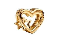 Pandora Pozlacený korálek Děrované rodinné srdce a hvězdy Shine Moments 762829C00