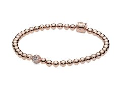 Pandora Pozlacený korálkový náramek Signature Rose 588342CZ 17 cm