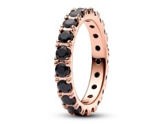 Pandora Pozlacený prsten s&nbsp;černými křišťály Rose Timeless 180050C02 50 mm