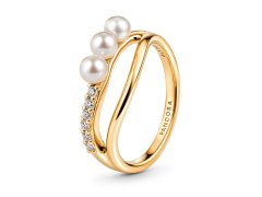 Pandora Pozlacený prsten s&nbsp;organickým tvarem a&nbsp;pravými perlami Essence Shine 163258C01 60 mm