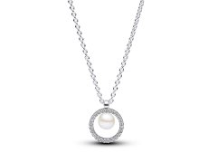 Pandora Stříbrný náhrdelník s&nbsp;Pavé a&nbsp;pravou perlou Timeless 393165C01-45