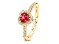 Pandora Romantický pozlacený prsten Červené srdce 168421C02 60 mm