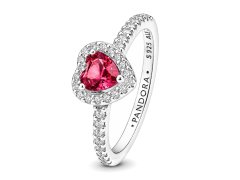 Pandora Romantický stříbrný prsten s růžovým srdcem Timeless 198421C03 60 mm