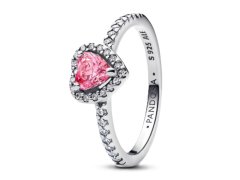 Pandora Romantický stříbrný prsten s růžovým srdcem Timeless 198421C03 50 mm
