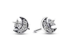 Pandora Stříbrné náušnice Třpytivý měsíc a&nbsp;hvězda 292990C01