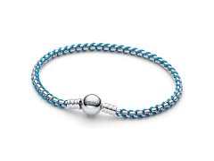 Pandora Stříbrný náramek na přívěsky s tyrkysovou šňůrkou Moments 593816C01 18 cm