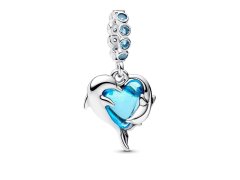 Pandora Stříbrný přívěsek Delfíni s modrým sklem Murano 793924C01