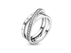 Pandora Stříbrný propletený prsten se zirkony Pavé 199057C01 54 mm