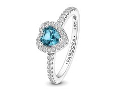 Pandora Stříbrný prsten se světle modrým srdcem Timeless 198421C10 56 mm