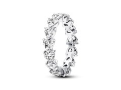 Pandora Třpytivý stříbrný prsten Row of Hearts Timeless 193103C01 52 mm