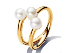 Pandora Úchvatný otevřený prsten s&nbsp;pravými perlami Essence Shine 163285C01 50 mm