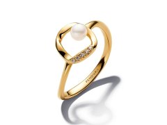 Pandora Elegantní pozlacený prsten se zirkony a&nbsp;perlou Essence Shine 163831C01 56 mm