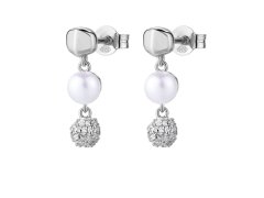 Rosato Stříbrné visací náušnice s&nbsp;pravou perlou a&nbsp;zirkony Azzurra RZAZ029