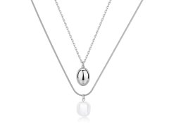 S´Agapo Dvojitý ocelový náhrdelník s&nbsp;perlou Shell Wisdom SWI41