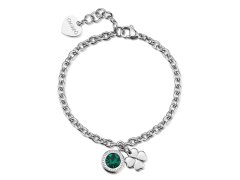 S´Agapo Ocelový náramek s&nbsp;krystalem Čtyřlístek Lucky Light SKT59
