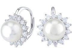 Silvego Krásné stříbrné náušnice s pravou bílou perlou LPS0156A