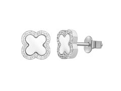 Silvego Stříbrné náušnice čtyřlístek Jonet s&nbsp;perletí a&nbsp;Brilliance Zirconia MW02866EW