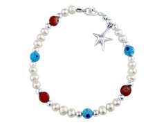 Silvego Stříbrný náramek Triton s pravými perlami, hvězdou a barevnými korálkami PRM20261BPW
