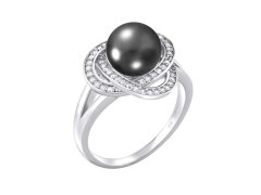 Silvego Stříbrný prsten Laguna s pravou přírodní černou perlou LPS0044B 47 mm