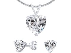 Silvego Stříbrný set šperků s čirým křišťálovým sklem JJJHEART01 (náušnice, přívěsek)