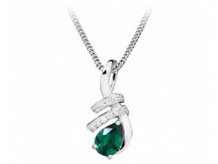 Silver Cat Módní náhrdelník se zirkony a smaragdovým sklem SC379