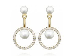 Silver Cat Slušivé pozlacené náušnice se zirkony a&nbsp;perlou 2v1 SC502