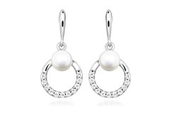 Silver Cat Stříbrné visací náušnice s pravou perlou a zirkony Pearls SC602