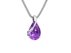 Silver Cat Stříbrný náhrdelník s ametystem Colored stones SC588 (řetízek, přívěsek)