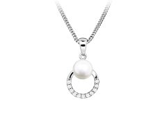 Silver Cat Stříbrný náhrdelník s pravou perlou a zirkony Pearls SC601 (řetízek, přívěsek)