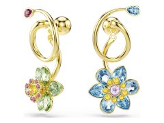 Swarovski Asymetrické pozlacené náušnice 2v1 Květiny Idyllia 5709025