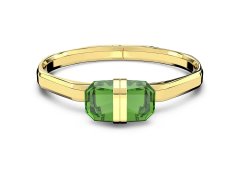 Swarovski Pozlacený pevný náramek s zelenými krystaly Lucent 5633624 M (5,6 x 4,6 cm)