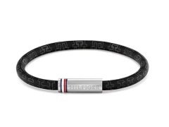 Tommy Hilfiger Černý pánský náramek z&nbsp;umělé kůže Printed Cord 2790704